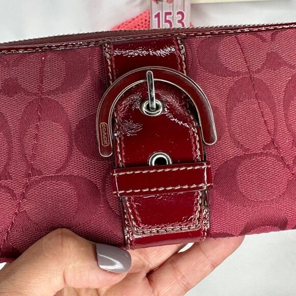 Coach Crimson Signature Monogram Fabric & Leather Accordion Zipper Wallet - Picture 12 of 12